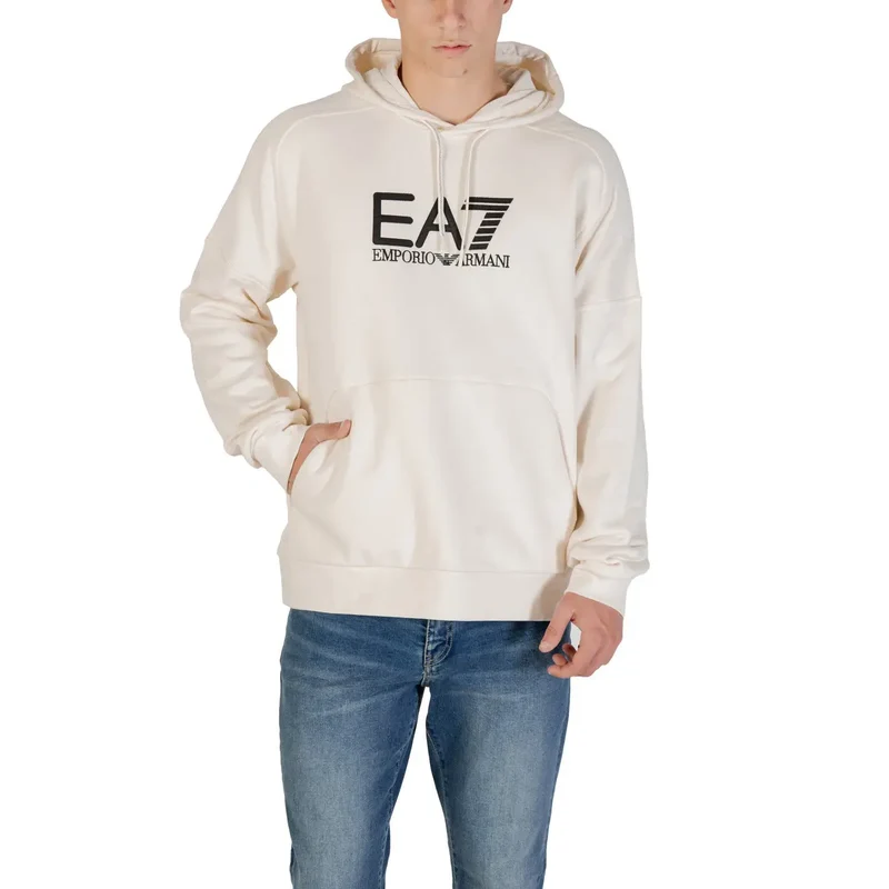 Ea7 Männer Weißes Sweatshirt mit Kapuze und Fronttaschen