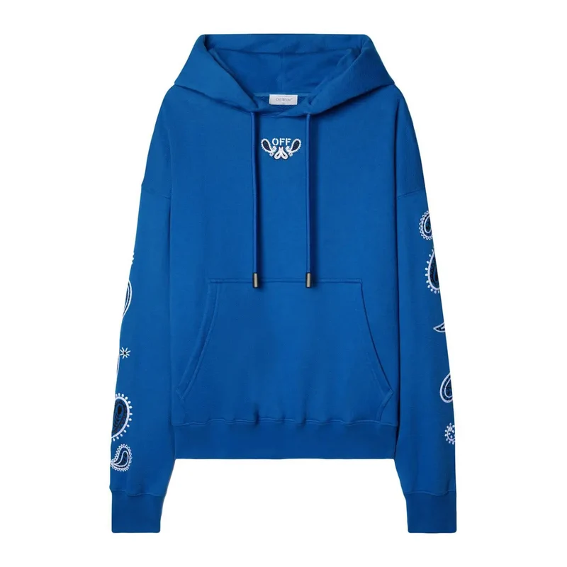 Weißes Herren Sweatshirt mit Kapuze, einer Tasche und hellblauem Aufdruck