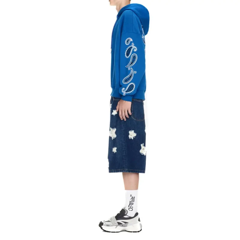 Weißes Herren Sweatshirt mit Kapuze, einer Tasche und hellblauem Aufdruck