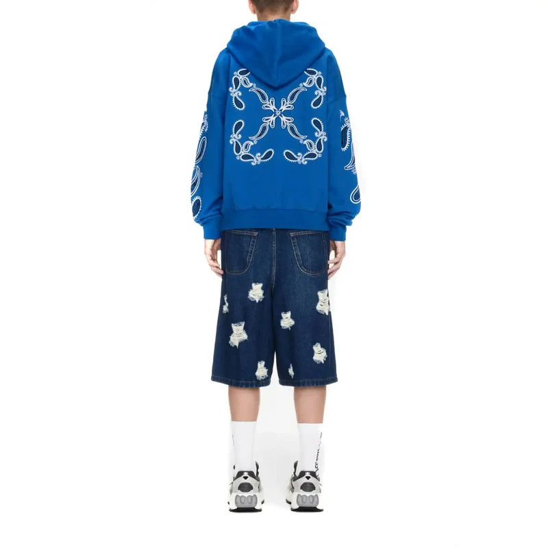 Weißes Herren Sweatshirt mit Kapuze, einer Tasche und hellblauem Aufdruck