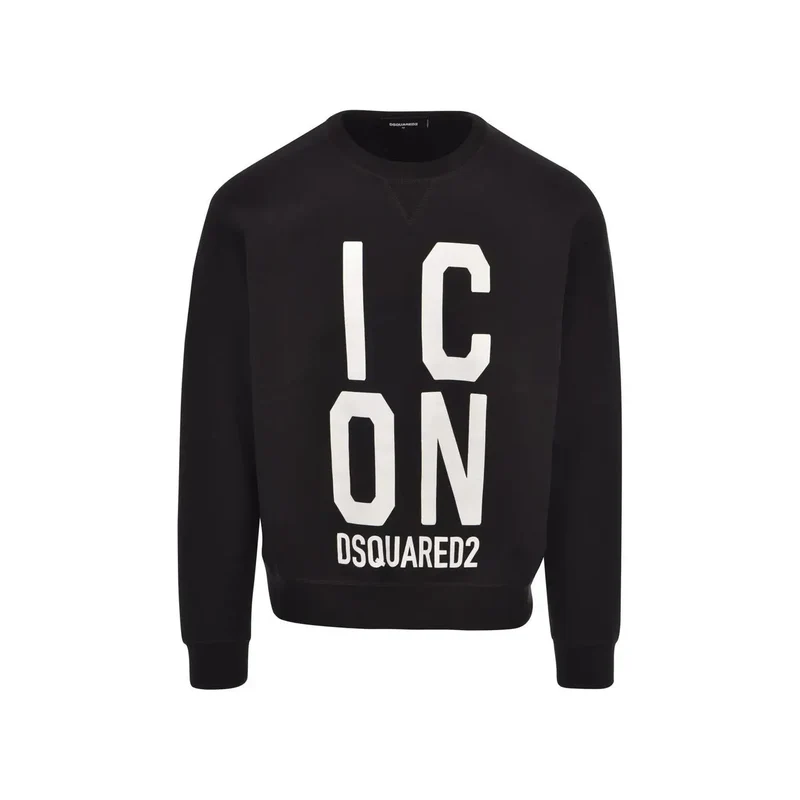 Dsquared Männer Schwarz Baumwolle Rundhalsausschnitt Bedrucktes Sweatshirt
