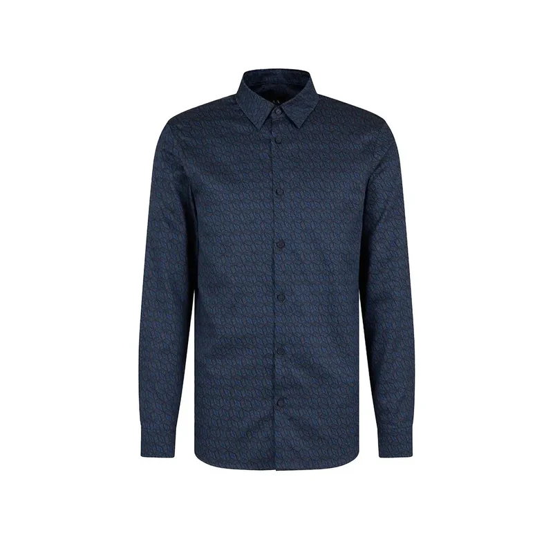 Armani Exchange Blau Bedruckte Baumwolle Herren Langarm Rundhalsausschnitt Shirt
