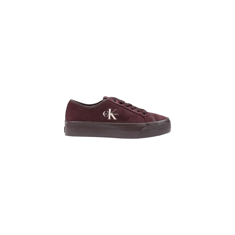 Calvin Klein Damen Leder Sneakers Bordeauxfarbene Schnürschuhe