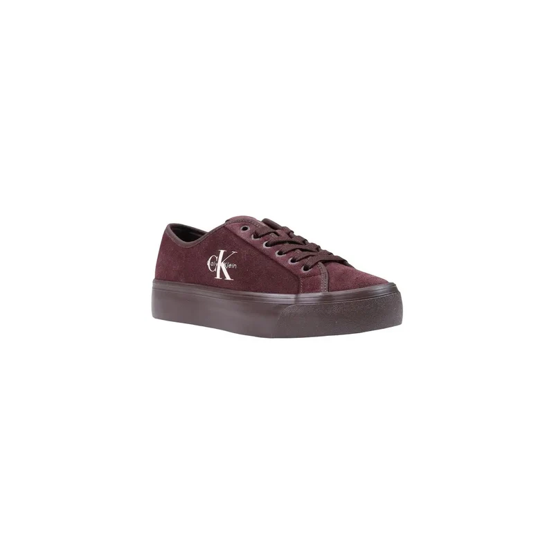 Calvin Klein Damen Leder Sneakers Bordeauxfarbene Schnürschuhe