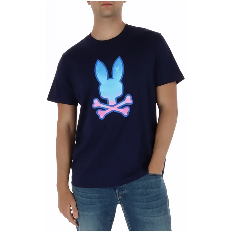 Psycho Bunny Herren T-Shirt Blaues Print Rundhals Baumwolle MT0200237