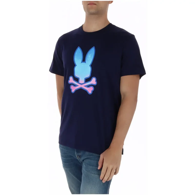 Psycho Bunny Herren T-Shirt Blaues Print Rundhals Baumwolle MT0200237
