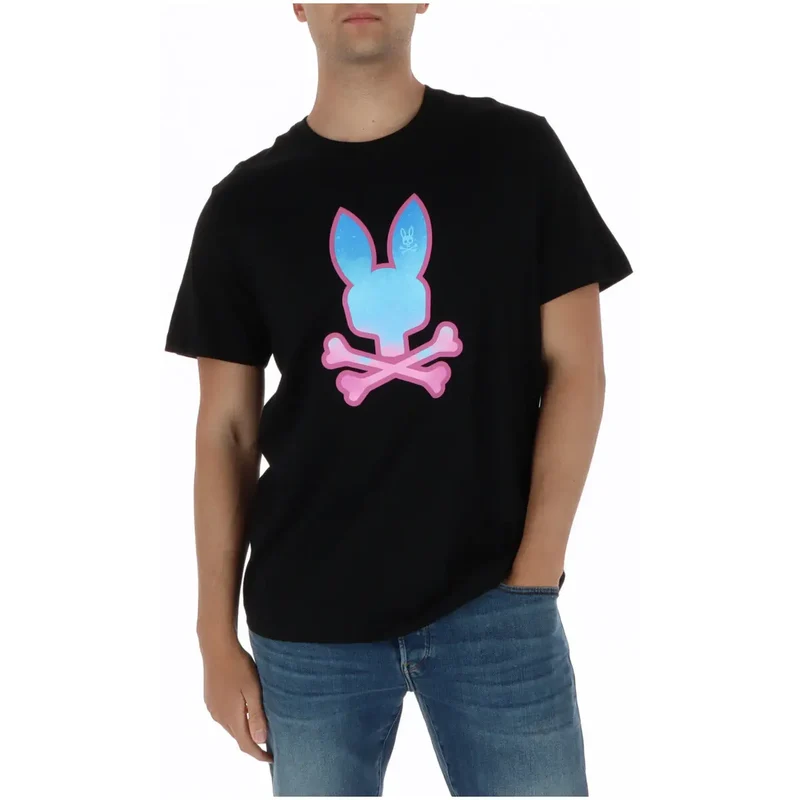 Psycho Bunny Herren T-Shirt Blaues Print Rundhals Baumwolle MT0200237
