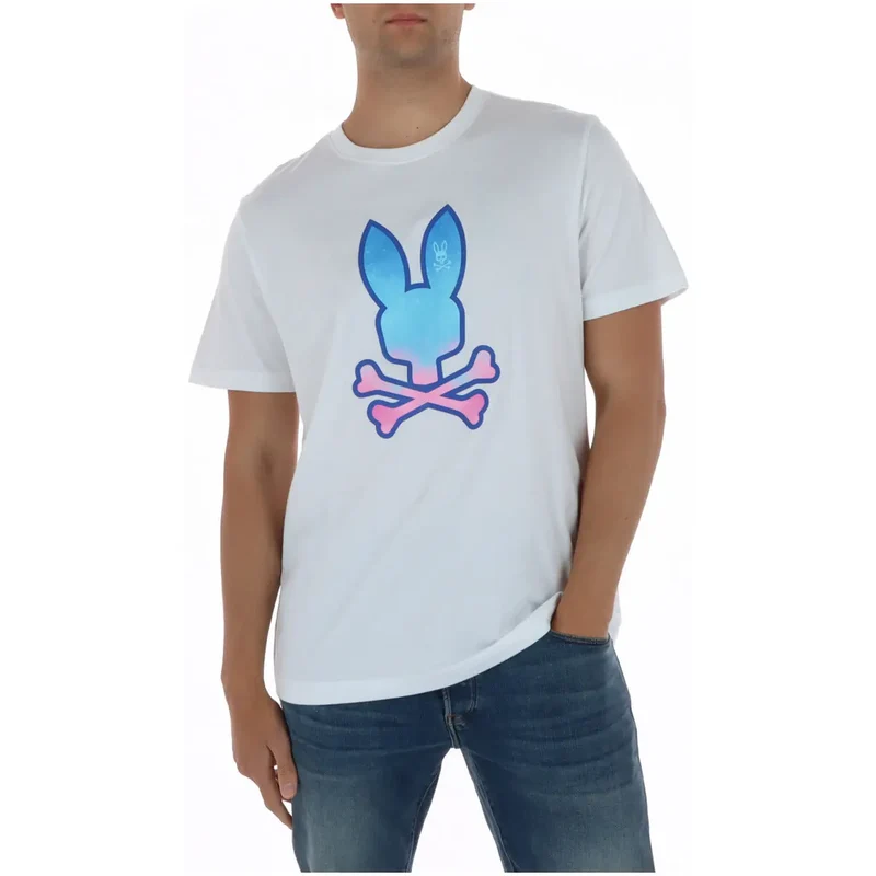 Psycho Bunny Herren T-Shirt Blaues Print Rundhals Baumwolle MT0200237