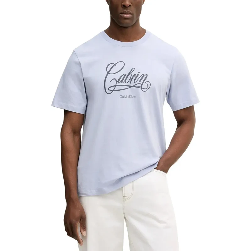 Calvin Klein Jeans Herren T-Shirt Blau Baumwolle Rundhals S