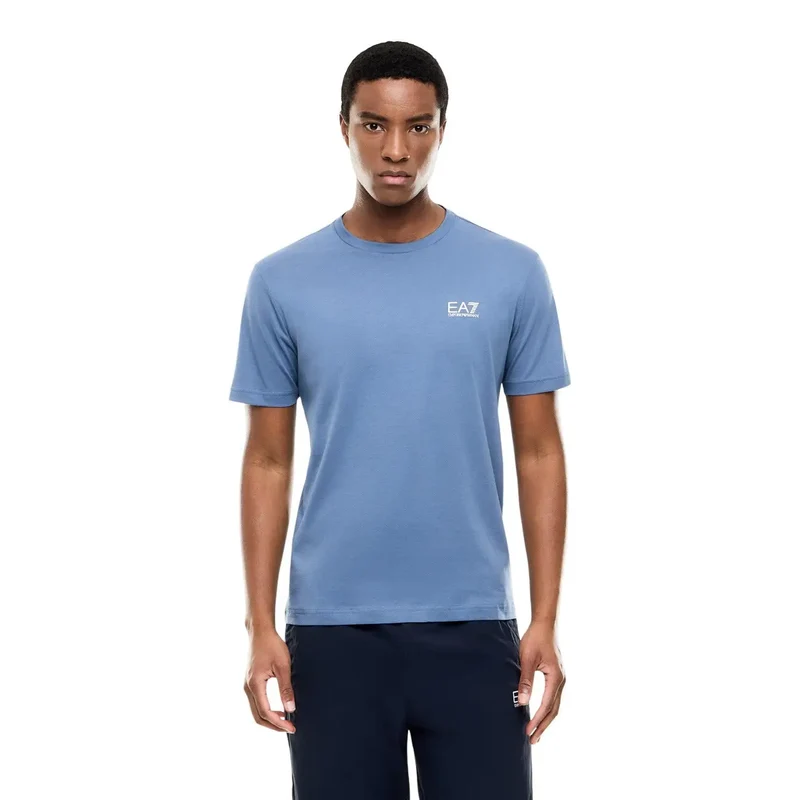 EA7 Herren T-Shirt Hellblau Kurzarm Baumwolle S