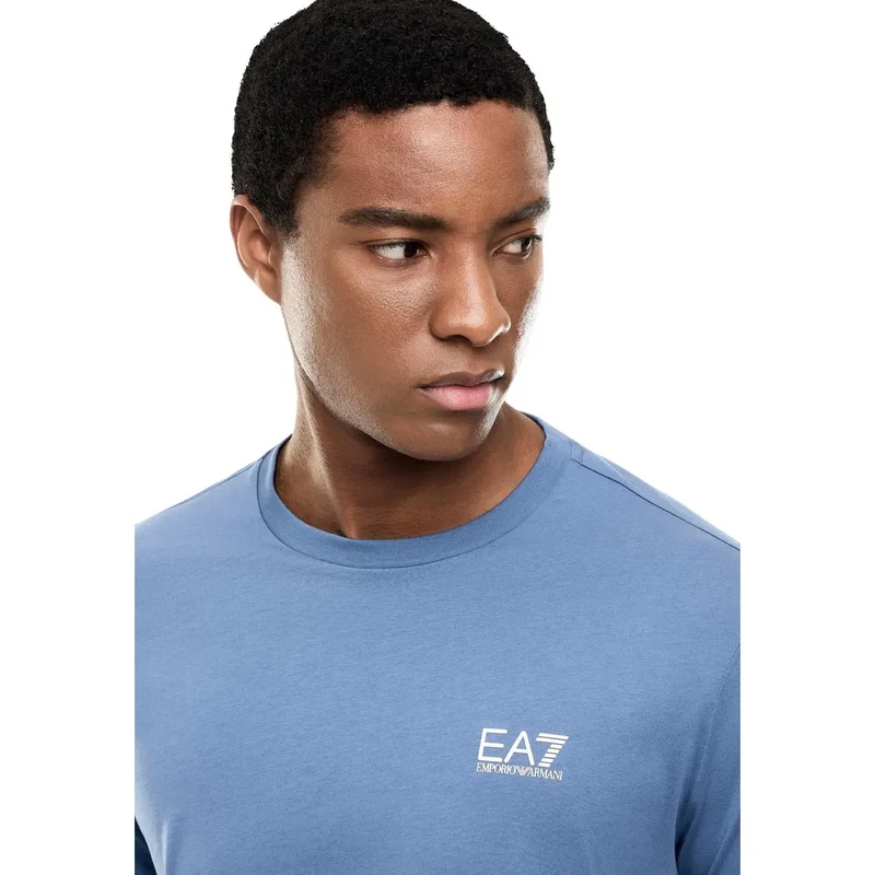 EA7 Herren T-Shirt Hellblau Kurzarm Baumwolle S