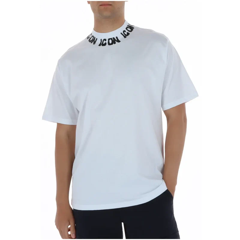 Icon Männer T-Shirt Weiß Baumwolle Rundhals Kurzarm