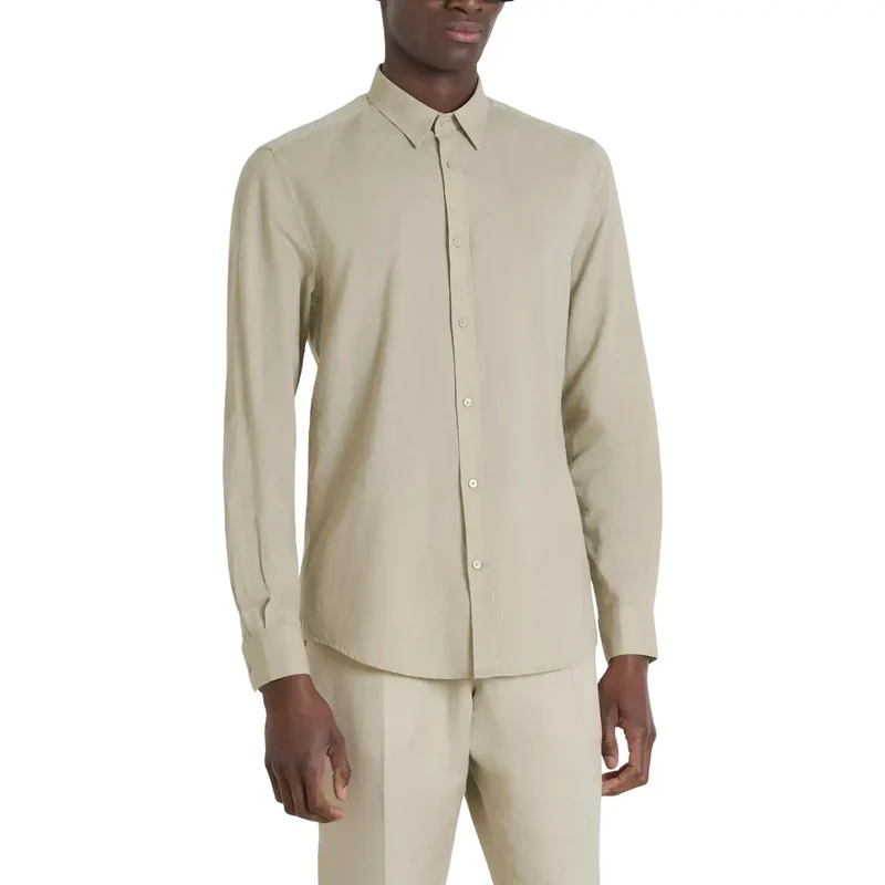 Antony Morato Herrenhemd Beige Baumwolle Leinen Klassisch Langarm