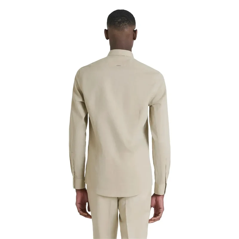 Antony Morato Herrenhemd Beige Baumwolle Leinen Klassisch Langarm