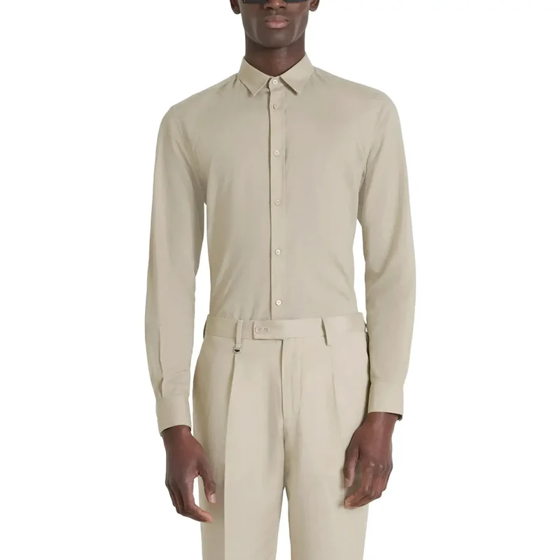 Antony Morato Herrenhemd Beige Baumwolle Leinen Klassisch Langarm