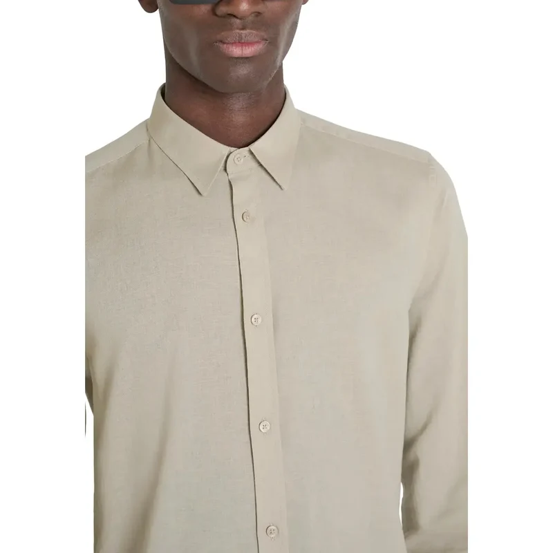 Antony Morato Herrenhemd Beige Baumwolle Leinen Klassisch Langarm