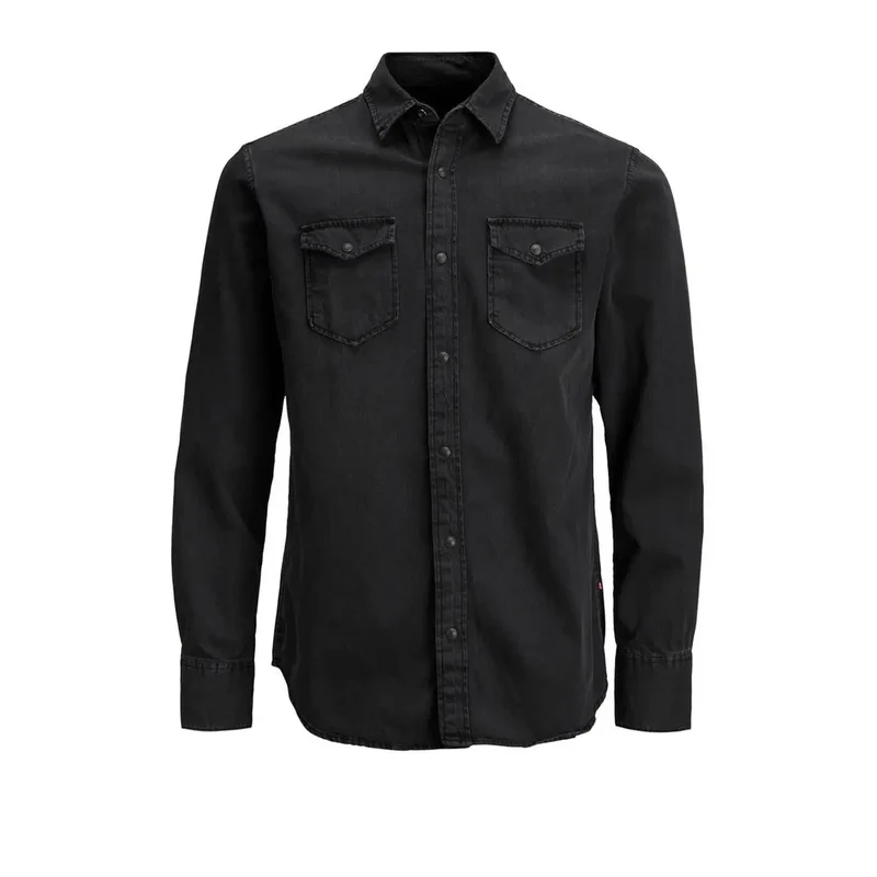 Jack and Jones Herrenhemd Schwarz Langarm Klassisch Baumwolle 12138115