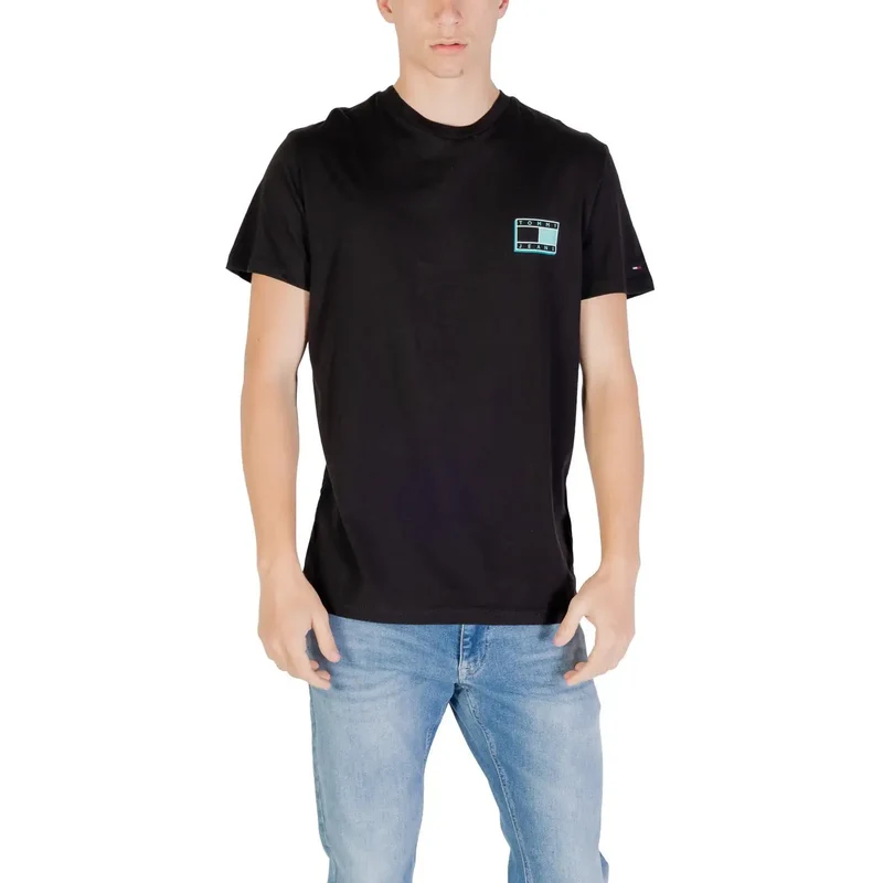 Tommy Hilfiger Schwarzes T Shirt mit quadratischem Logo