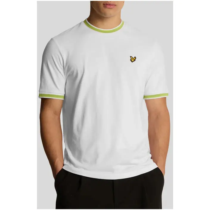 Weißes T-Shirt mit grüner Zierleiste