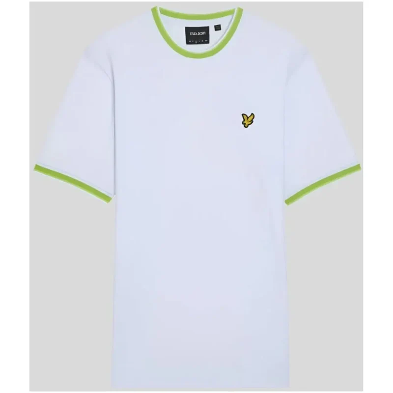 Weißes T-Shirt mit grüner Zierleiste