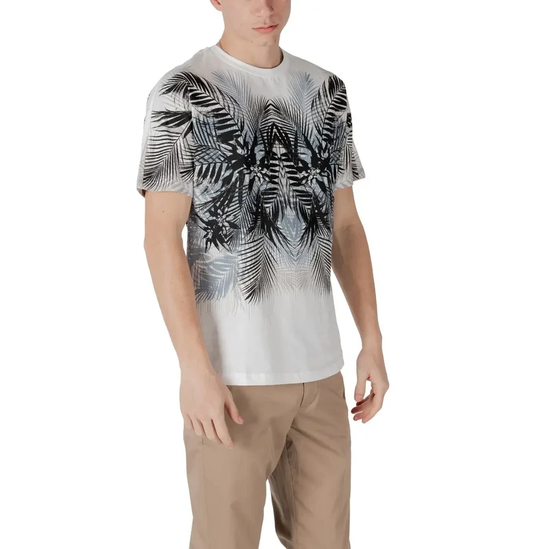 Weißes T-Shirt mit Palmblatt-Muster