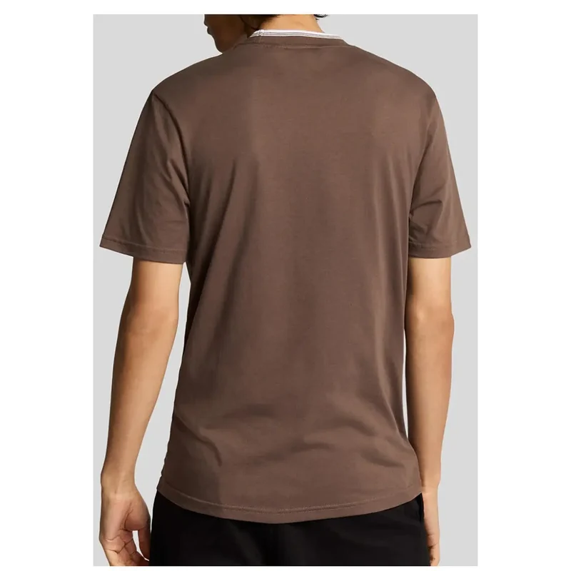 Braunes Kurzarm-T-Shirt mit weiß gestreiftem Kragen
