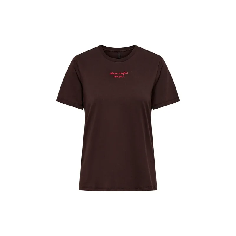 Only Damen Baumwollshirt mit kurzem Ärmel und Rundhalsausschnitt, braun