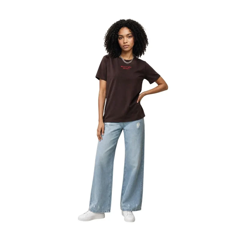 Only Damen Baumwollshirt mit kurzem Ärmel und Rundhalsausschnitt, braun