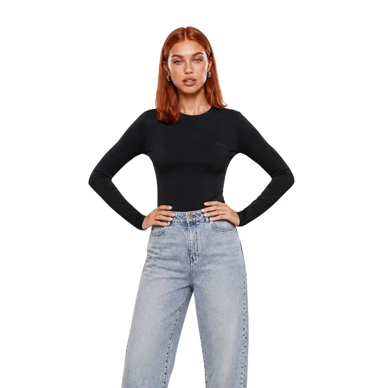 Guess Active Damen Schwarzes Viskose-Chamäleon-Langarmshirt