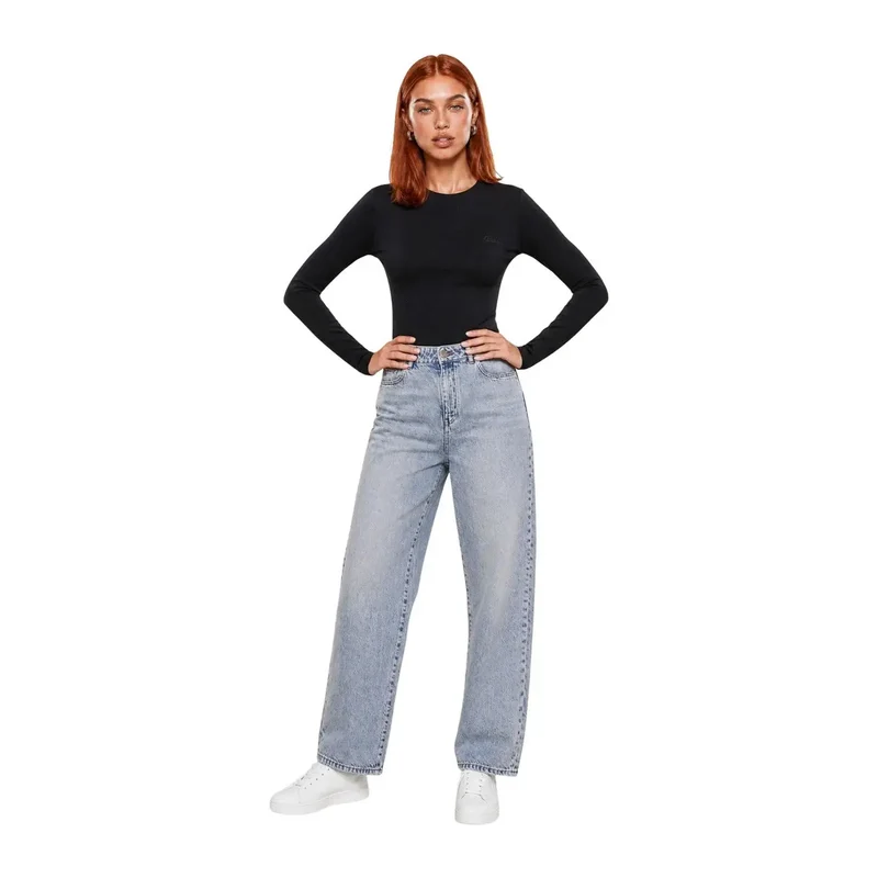 Guess Active Damen Schwarzes Viskose-Chamäleon-Langarmshirt