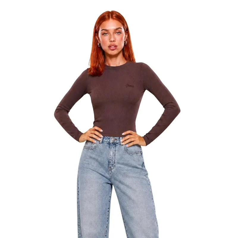 Guess Active Damen Schwarzes Viskose-Chamäleon-Langarmshirt