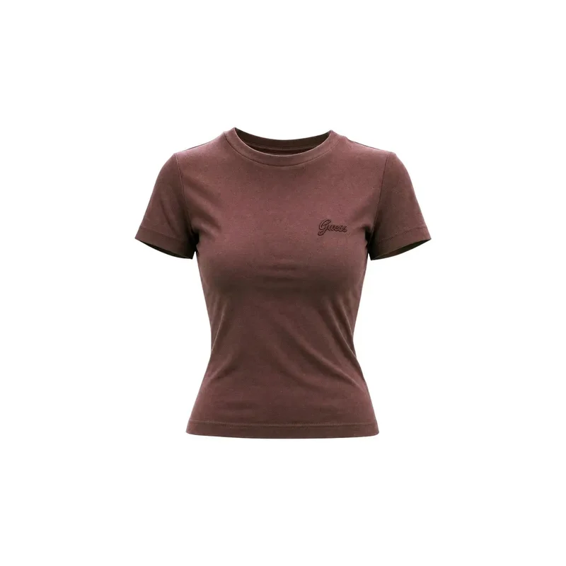 Guess Active Damen in braunem Viskose-Chara, kurze klassische T-Shirt