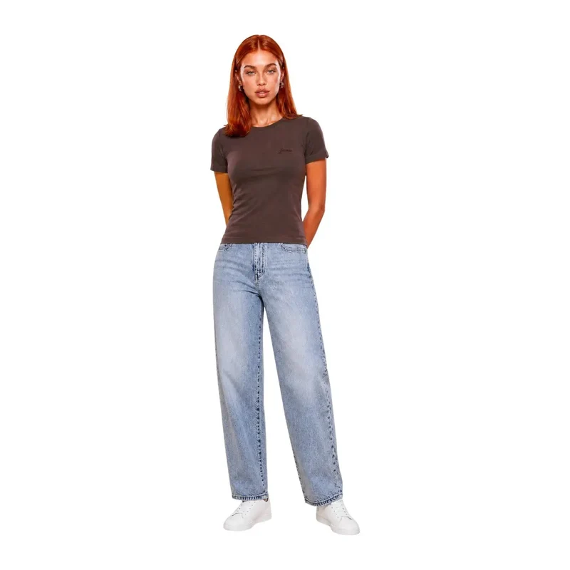 Guess Active Damen in braunem Viskose-Chara, kurze klassische T-Shirt