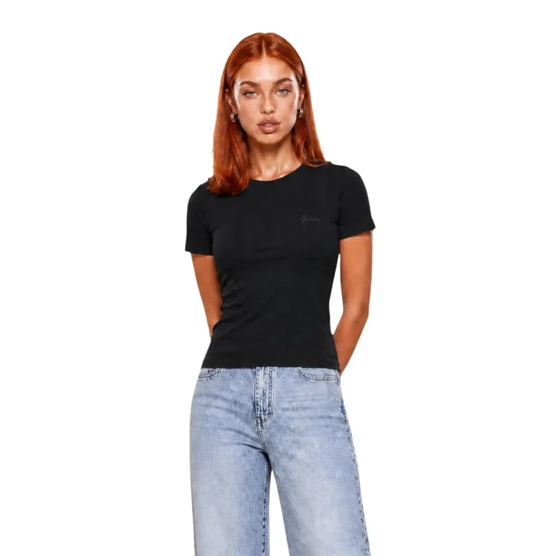 Guess Active Damen in braunem Viskose-Chara, kurze klassische T-Shirt