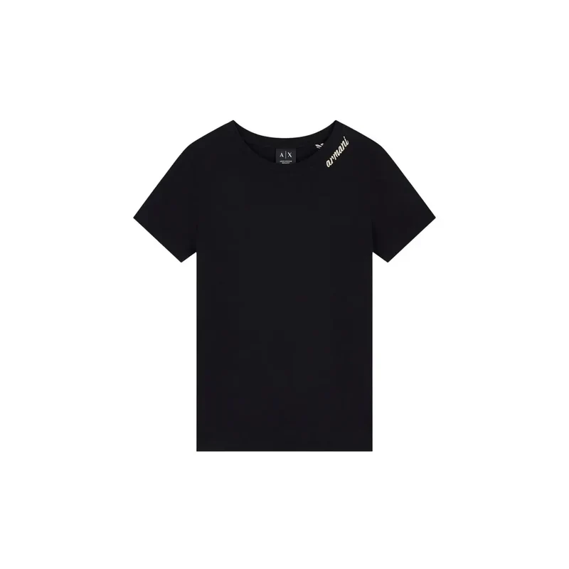 Armani Exchange Damen Schwarzes Baumwollshirt mit Rundhalsausschnitt