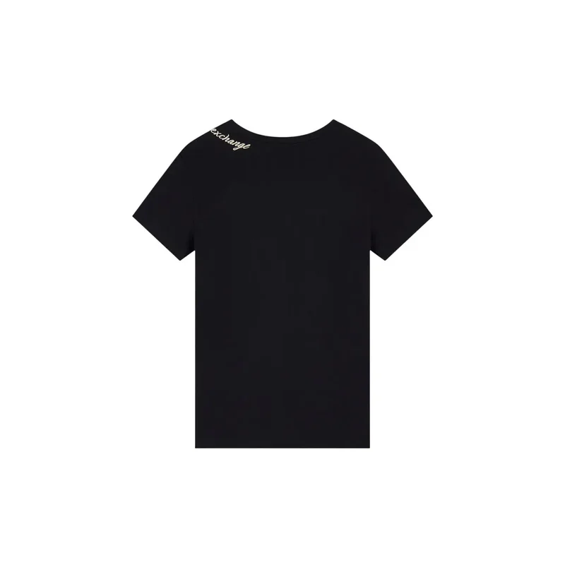 Armani Exchange Damen Schwarzes Baumwollshirt mit Rundhalsausschnitt