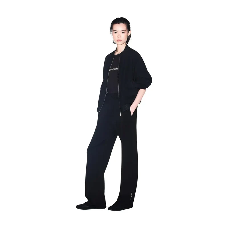 Armani Exchange Damen T-Shirt aus schwarzer Baumwolle mit Rundhalsausschnitt