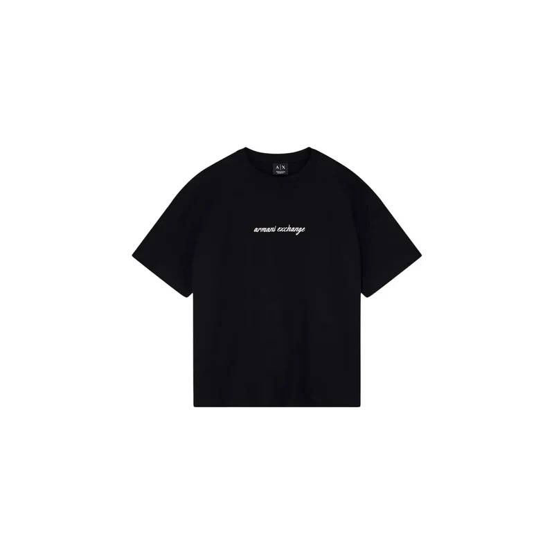 Armani Exchange Damen T-Shirt aus schwarzer Baumwolle mit Rundhalsausschnitt