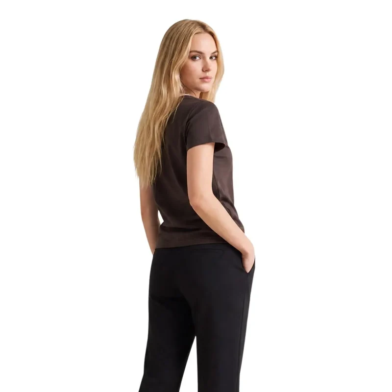 Armani Exchange Damen-Braunes Baumwoll-T-Shirt mit Rundhalsausschnitt