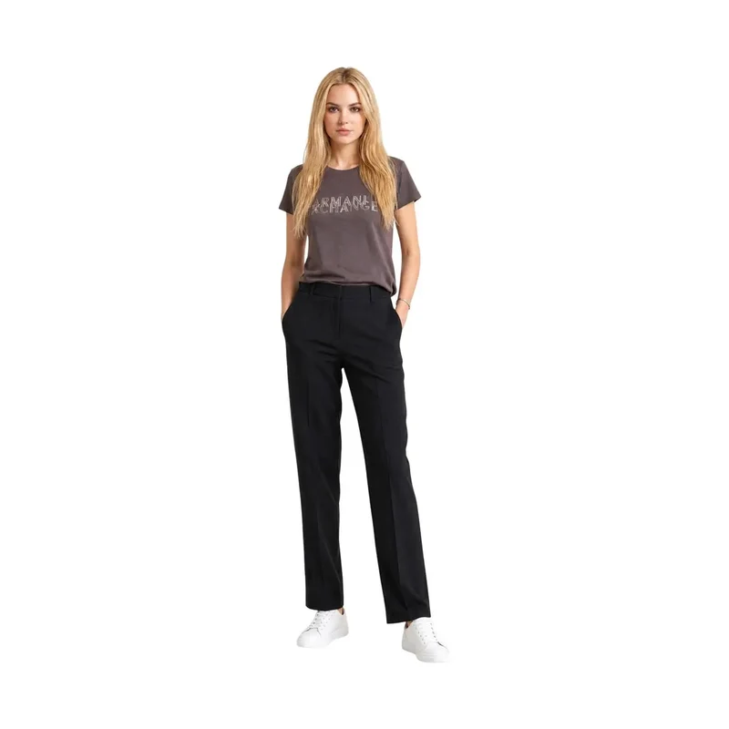 Armani Exchange Damen-Braunes Baumwoll-T-Shirt mit Rundhalsausschnitt