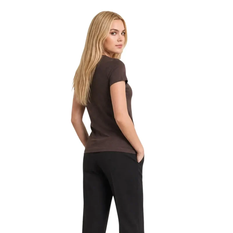Armani Exchange Damen Braunes Baumwollshirt mit V-Ausschnitt und Pailletten