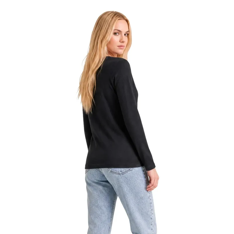 Armani Exchange Damen Schwarzes Baumwoll-Langarm-Shirt mit Rundhalsausschnitt