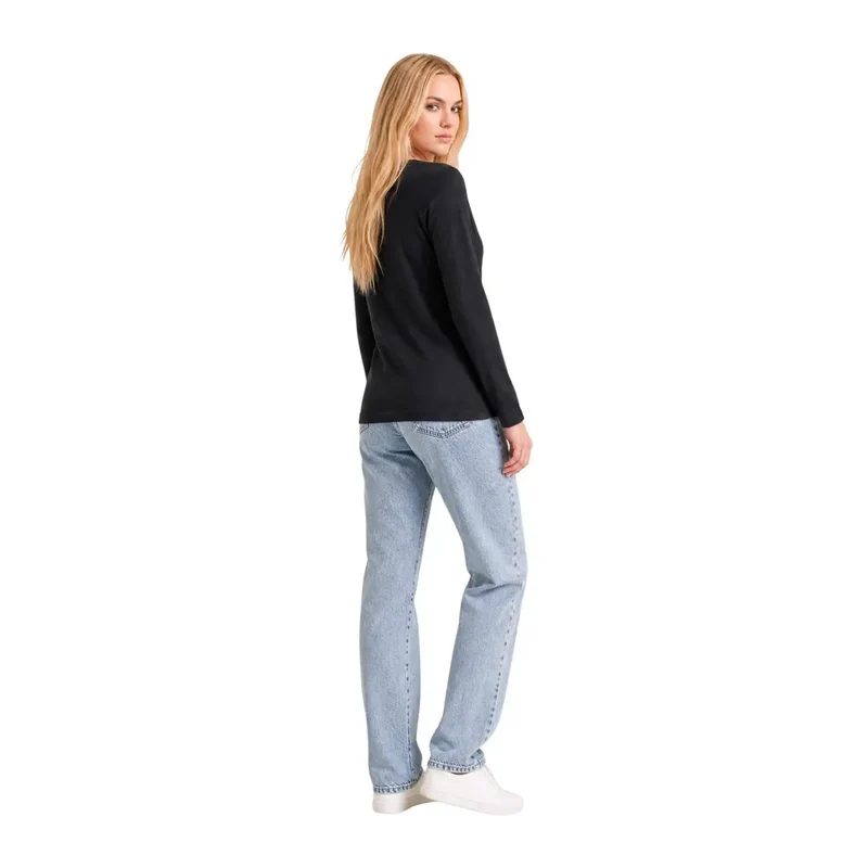 Armani Exchange Damen Schwarzes Baumwoll-Langarm-Shirt mit Rundhalsausschnitt