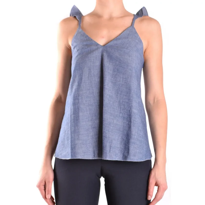 Dondup Damen Tanktop Blau Ärmellos Mit V-Ausschnitt Aus Baumwolle
