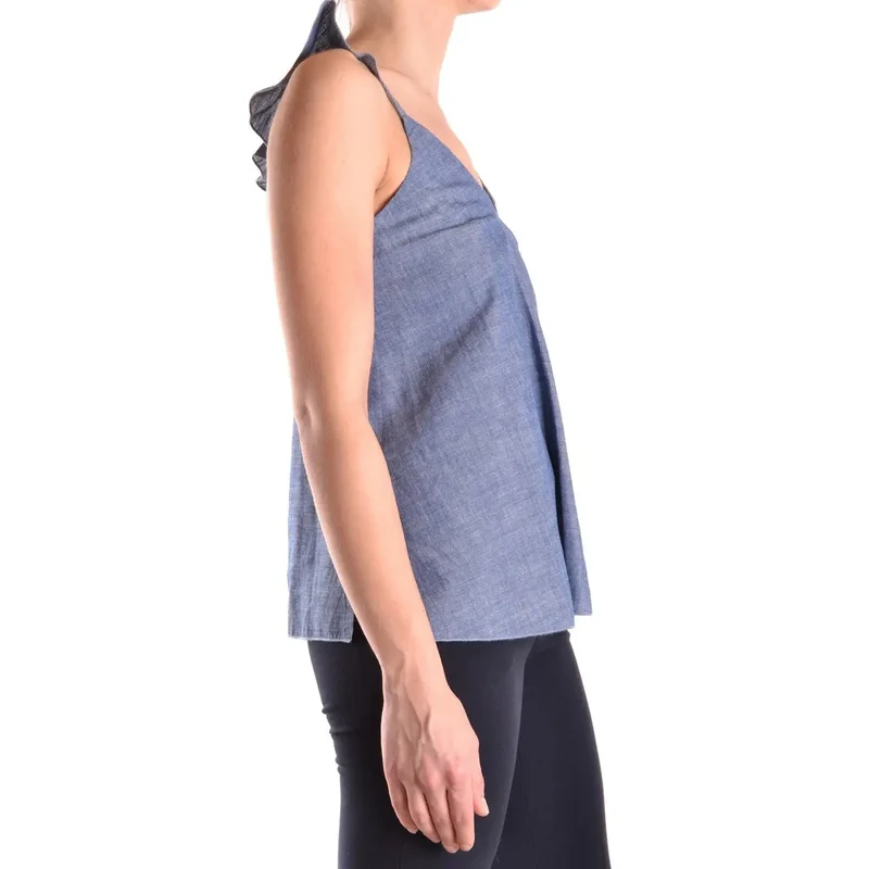 Dondup Damen Tanktop Blau Ärmellos Mit V-Ausschnitt Aus Baumwolle