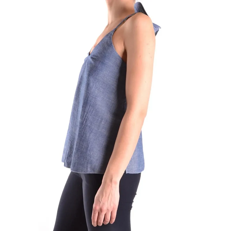 Dondup Damen Tanktop Blau Ärmellos Mit V-Ausschnitt Aus Baumwolle