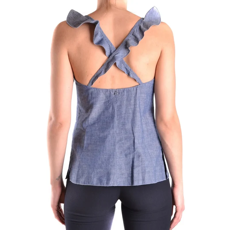 Dondup Damen Tanktop Blau Ärmellos Mit V-Ausschnitt Aus Baumwolle