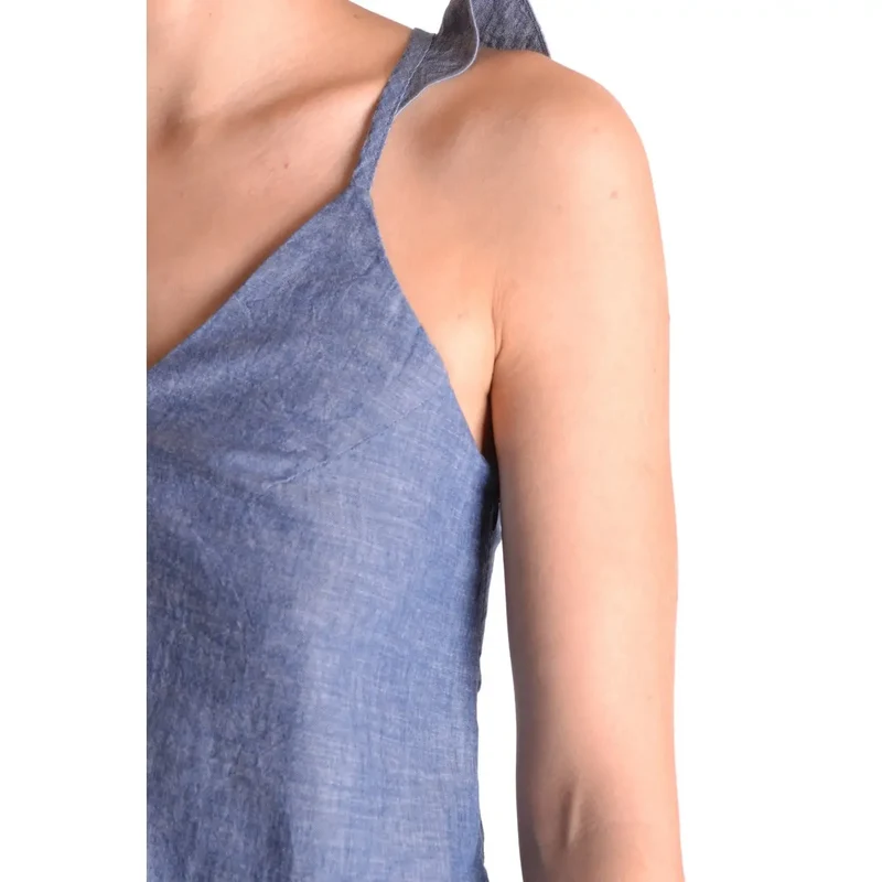 Dondup Damen Tanktop Blau Ärmellos Mit V-Ausschnitt Aus Baumwolle