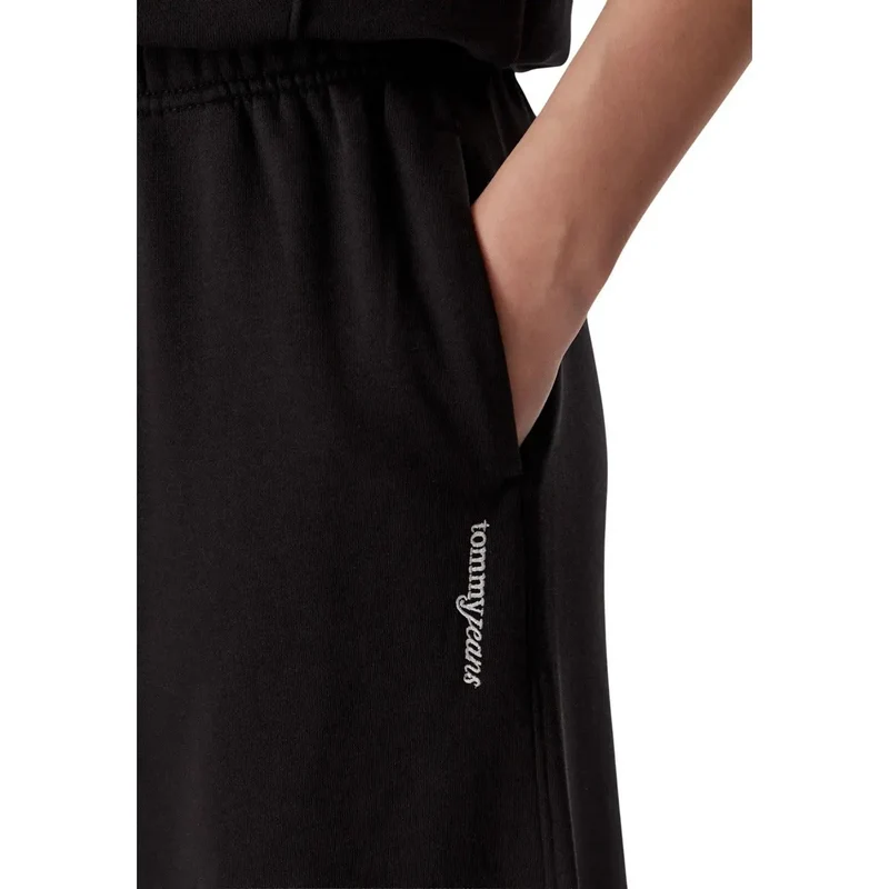 Tommy Hilfiger Damen-Sweatpants mit weitem Bein aus schwarzer Baumwolle