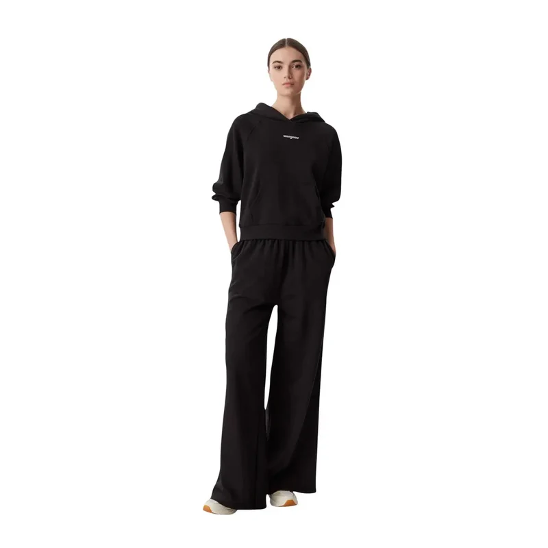 Tommy Hilfiger Damen-Sweatpants mit weitem Bein aus schwarzer Baumwolle